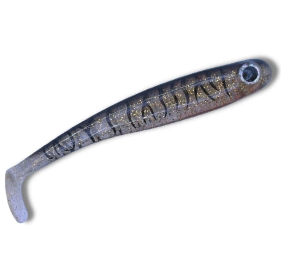 5 INCH HOLLOW SHAD BLACK AND GOLD